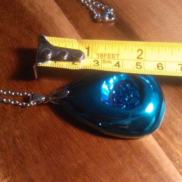 Blue Color Drusy Quartz Stainless Steel Pendant Necklace - Picture 6 of 7